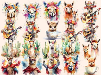 Llamas Watercolor Clipart alpaca clipart - Wonders Artist