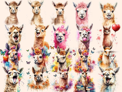Llamas Watercolor Clipart alpaca clipart - Wonders Artist
