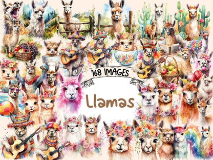 Llamas Watercolor Clipart alpaca clipart - Wonders Artist