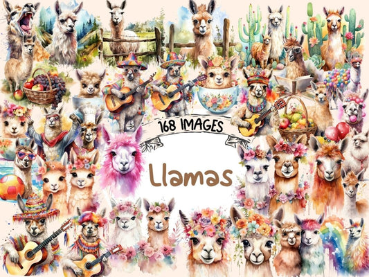 Llamas Watercolor Clipart alpaca clipart - Wonders Artist