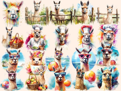 Llamas Watercolor Clipart alpaca clipart - Wonders Artist