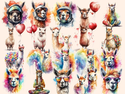Llamas Watercolor Clipart alpaca clipart - Wonders Artist