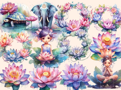 Lotus Flowers Watercolor Clipart flower clipart - Wonders Artist