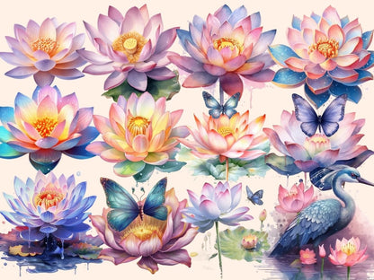 Lotus Flowers Watercolor Clipart flower clipart - Wonders Artist