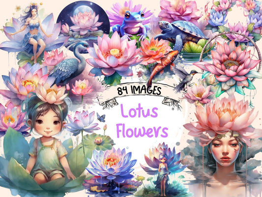 Lotus Flowers Watercolor Clipart - High - Quality Instant Digital Download for Creative Projects