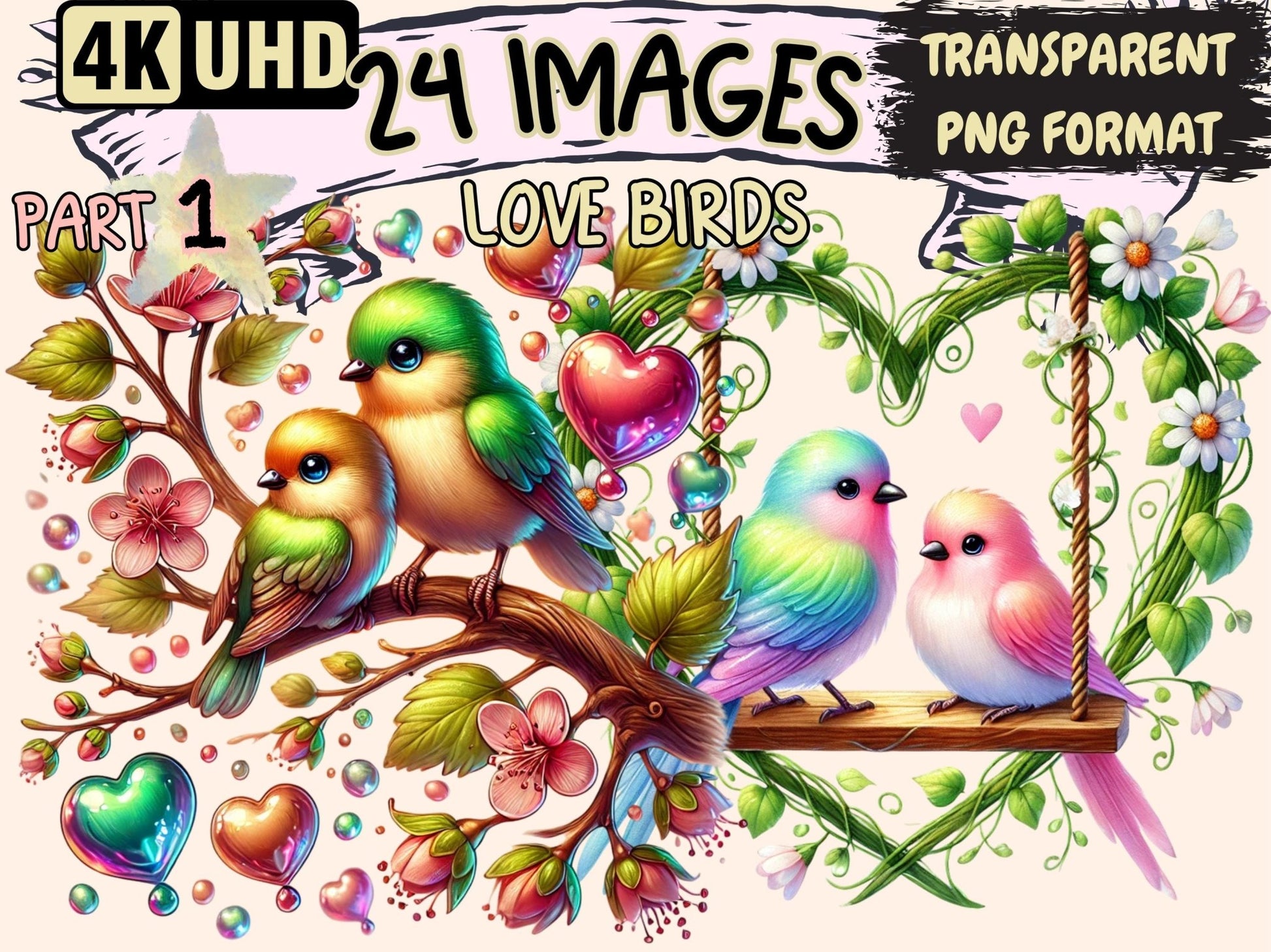 Love Birds Clipart - High - Quality Instant Digital Download for Creative Projects