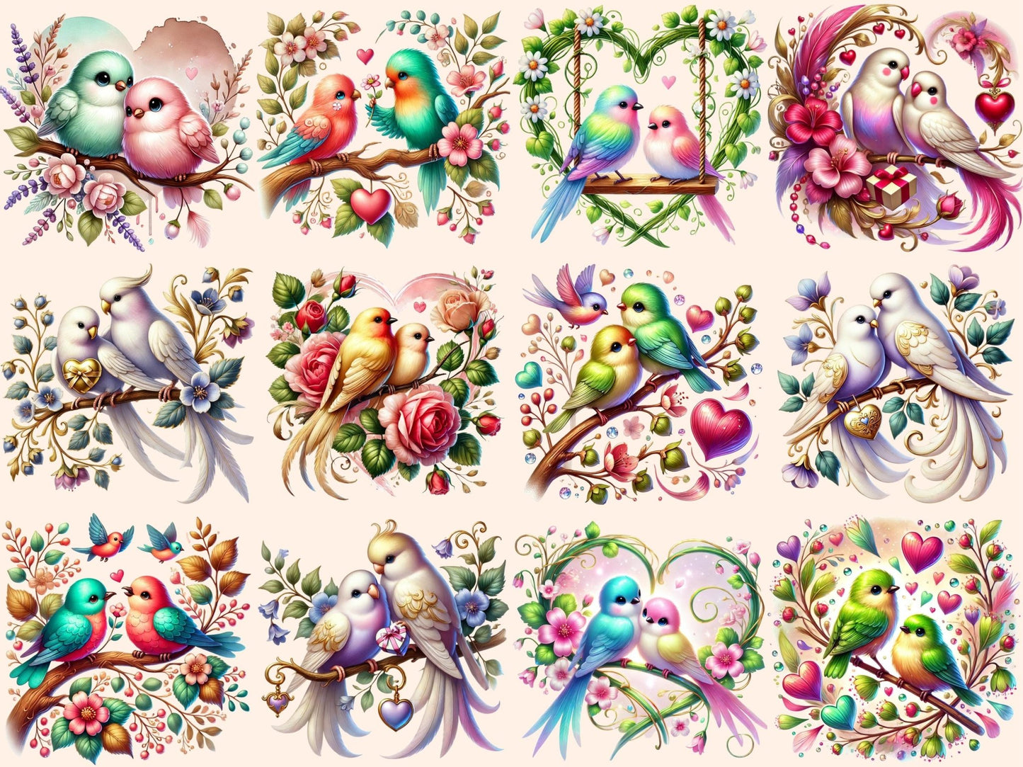 Love Birds Clipart - High - Quality Instant Digital Download for Creative Projects