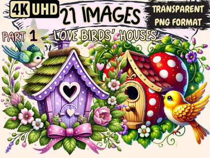 Love Birds' Houses Clipart Bird Couple Art - Wonders Artist