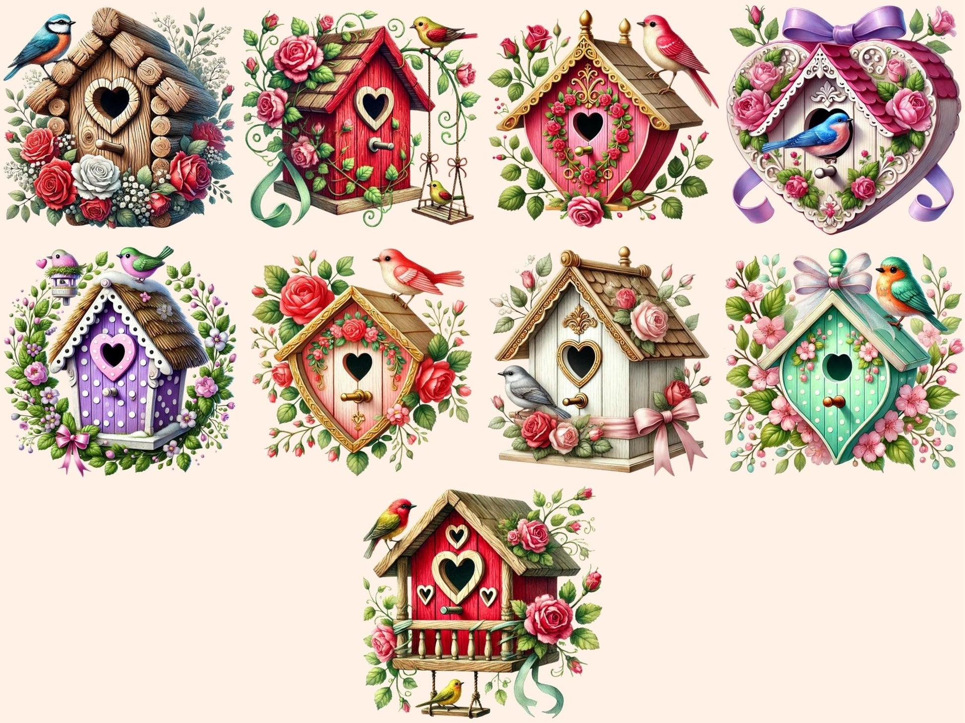 Love Birds' Houses (P2) Clipart - High - Quality Instant Digital Download for Creative Projects