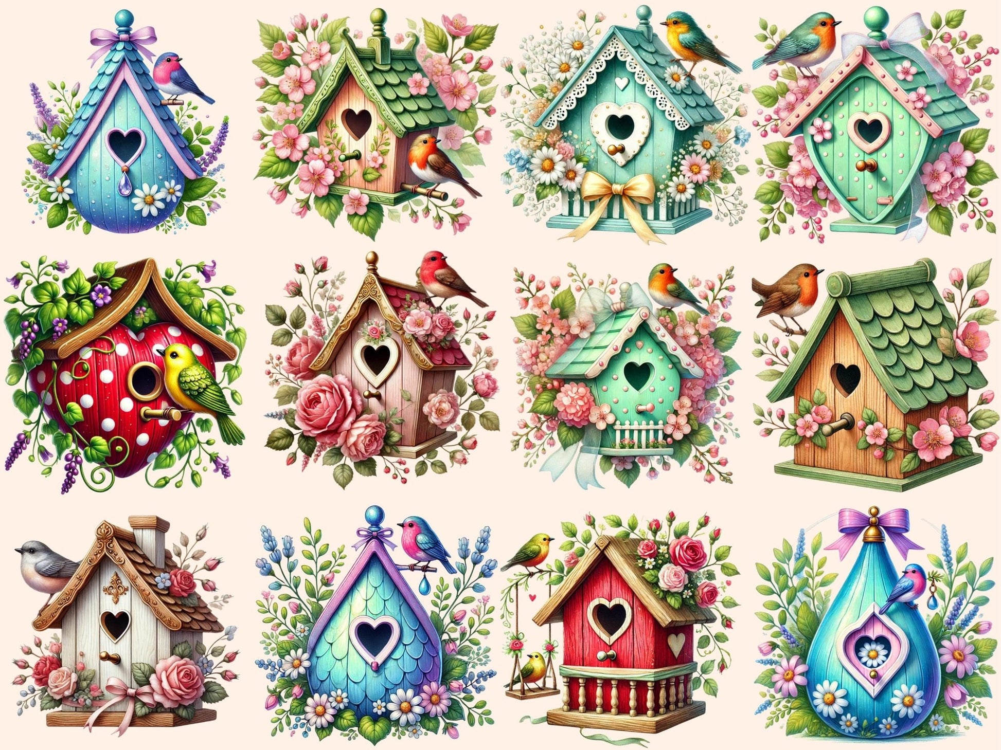 Love Birds' Houses (P2) Clipart - High - Quality Instant Digital Download for Creative Projects