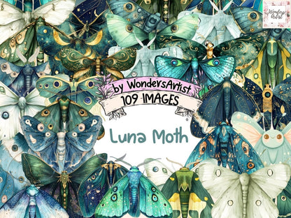 Luna Moth Watercolor Clipart Celestial Moth Art - Wonders Artist