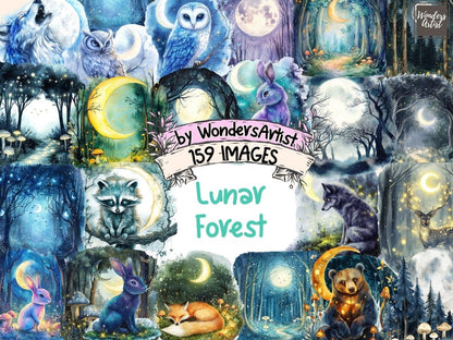 Lunar Forest Watercolor Clipart Celestial Forest Art - Wonders Artist