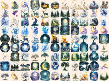 Lunar Forest Watercolor Clipart Celestial Forest Art - Wonders Artist