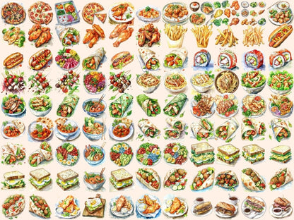 Lunch Foods Watercolor Clipart food art - Wonders Artist