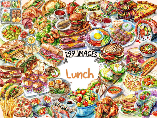 Lunch Foods Watercolor Clipart - High - Quality Instant Digital Download for Creative Projects