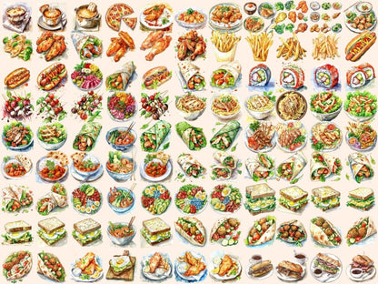 Lunch Foods Watercolor Clipart food art - Wonders Artist