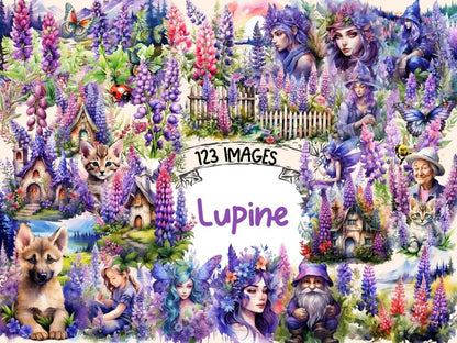 Lupine Watercolor Clipart floral clipart - Wonders Artist