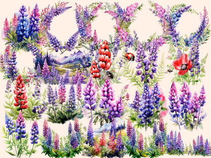 Lupine Watercolor Clipart floral clipart - Wonders Artist
