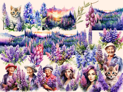 Lupine Watercolor Clipart floral clipart - Wonders Artist