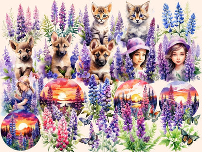 Lupine Watercolor Clipart floral clipart - Wonders Artist