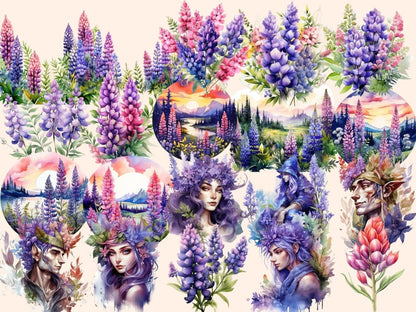 Lupine Watercolor Clipart floral clipart - Wonders Artist