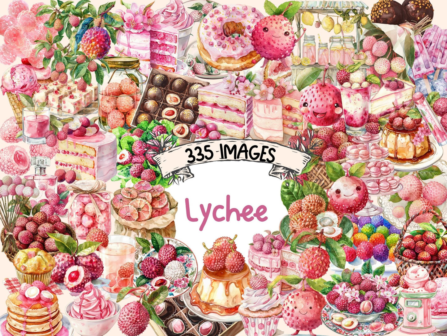 Lychee Watercolor Clipart - High - Quality Instant Digital Download for Creative Projects