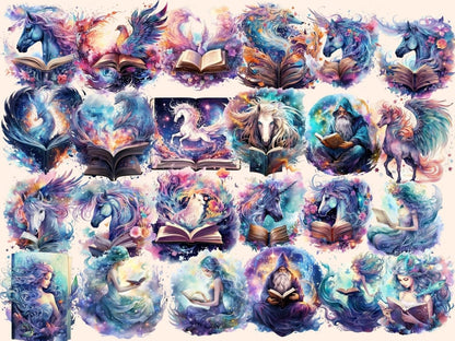 Magical Books Watercolor Clipart book stacks clipart - Wonders Artist