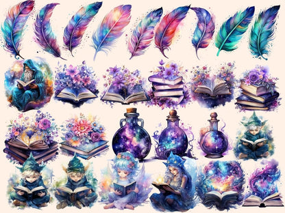 Magical Books Watercolor Clipart book stacks clipart - Wonders Artist