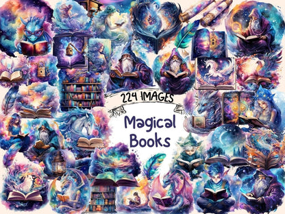 Magical Books Watercolor Clipart book stacks clipart - Wonders Artist