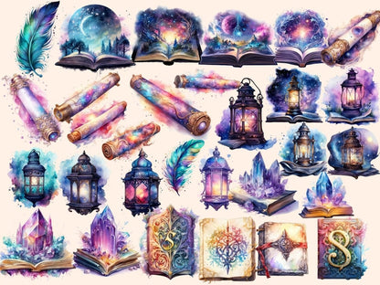 Magical Books Watercolor Clipart book stacks clipart - Wonders Artist
