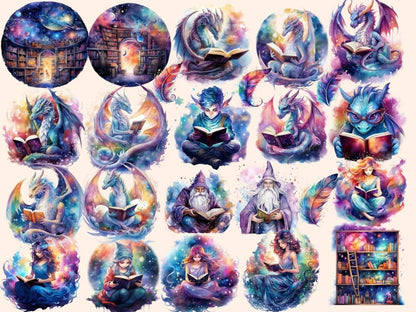 Magical Books Watercolor Clipart book stacks clipart - Wonders Artist