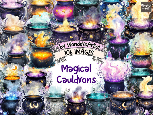 Magical Cauldrons Watercolor Clipart - High - Quality Instant Digital Download for Creative Projects