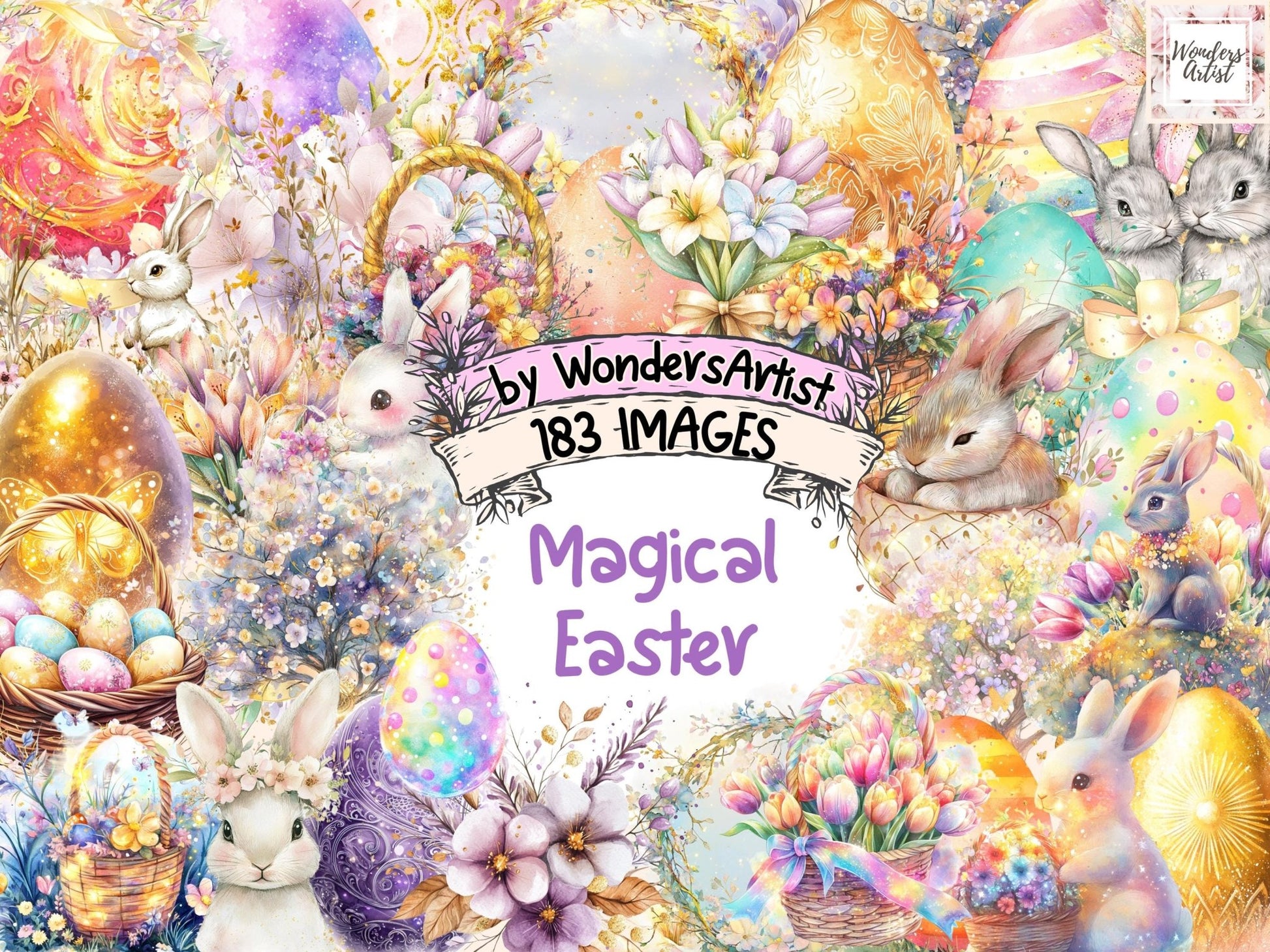 Magical Easter Watercolor Clipart - High - Quality Instant Digital Download for Creative Projects