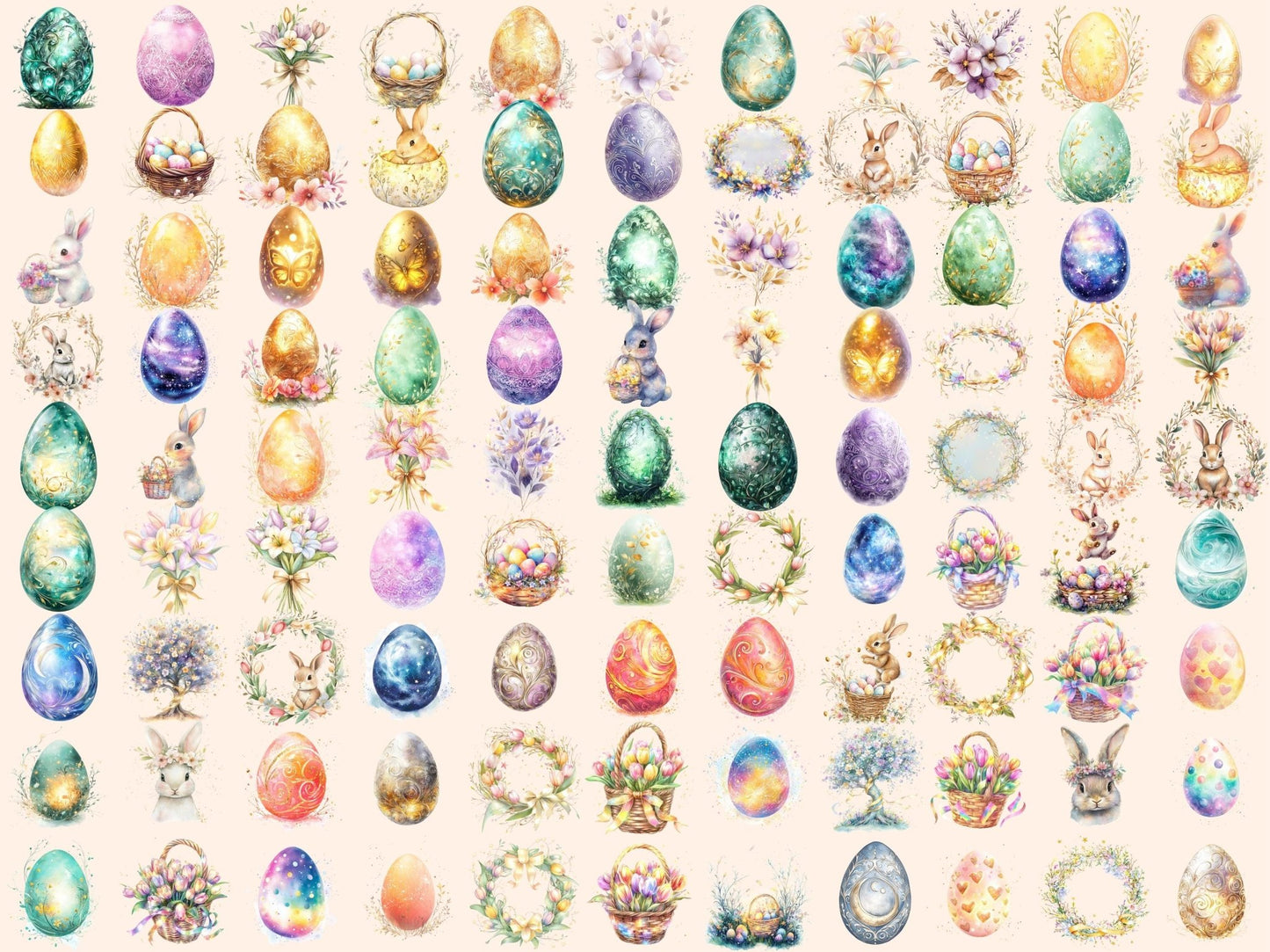 Magical Easter Watercolor Clipart - High - Quality Instant Digital Download for Creative Projects