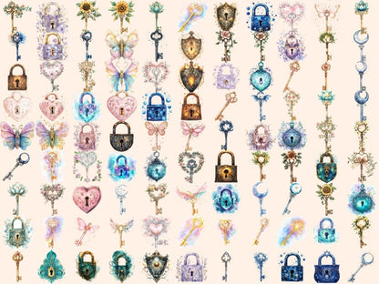 Magical Keys & Locks Watercolor Clipart Antique Keys Clipart - Wonders Artist