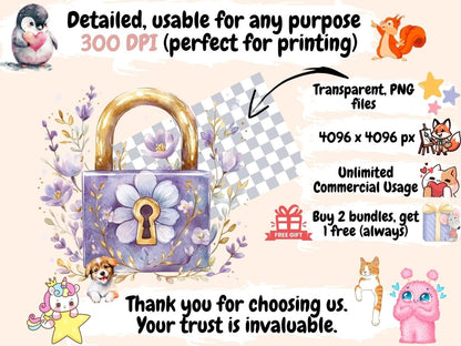 Magical Keys & Locks Watercolor Clipart Antique Keys Clipart - Wonders Artist