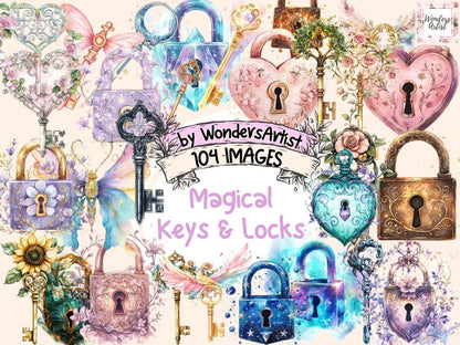 Magical Keys & Locks Watercolor Clipart Antique Keys Clipart - Wonders Artist