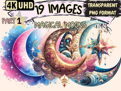 Magical Moons Clipart Cute moon art - Wonders Artist