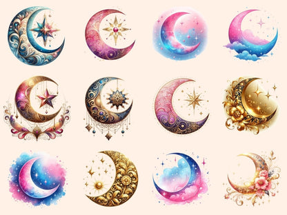 Magical Moons Clipart Cute moon art - Wonders Artist