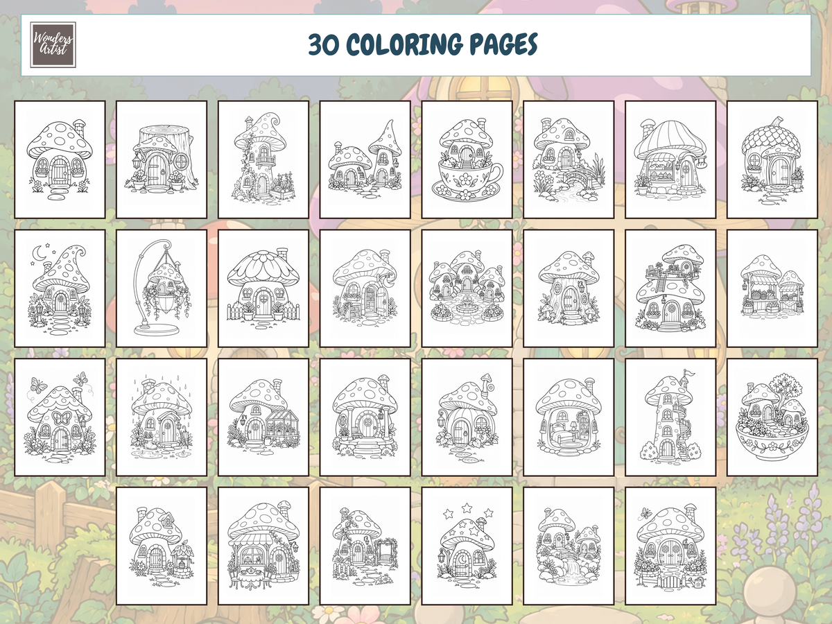 Magical Mushroom Houses Coloring Book — all 30 coloring pages