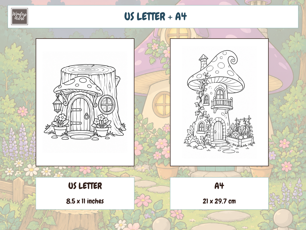 Magical Mushroom Houses Coloring Book — print sizes