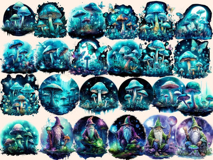 Magical Mushrooms Watercolor Clipart fairy mushroom png - Wonders Artist