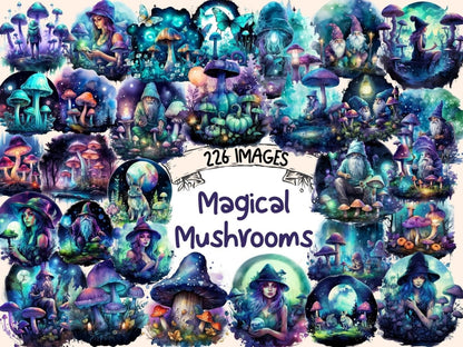 Magical Mushrooms Watercolor Clipart fairy mushroom png - Wonders Artist