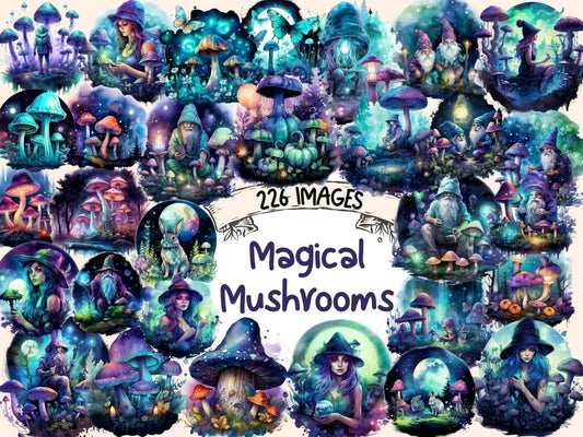 Magical Mushrooms Watercolor Clipart fairy mushroom png - Wonders Artist