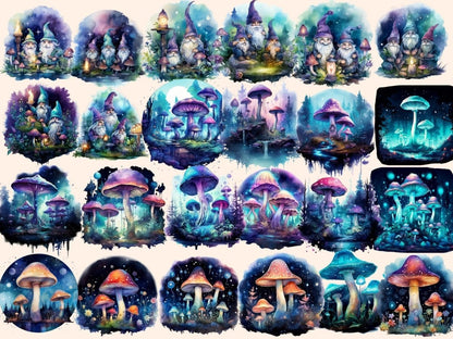 Magical Mushrooms Watercolor Clipart fairy mushroom png - Wonders Artist