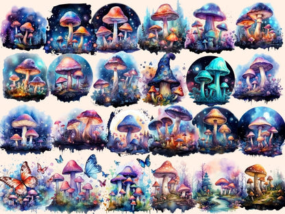 Magical Mushrooms Watercolor Clipart fairy mushroom png - Wonders Artist