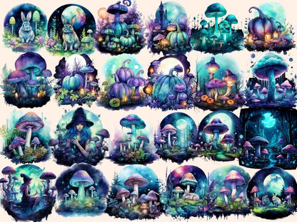 Magical Mushrooms Watercolor Clipart fairy mushroom png - Wonders Artist