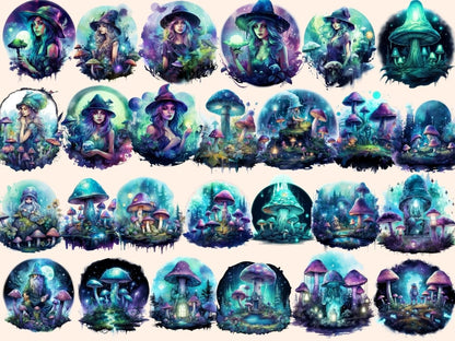Magical Mushrooms Watercolor Clipart fairy mushroom png - Wonders Artist