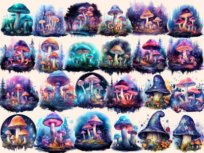 Magical Mushrooms Watercolor Clipart fairy mushroom png - Wonders Artist