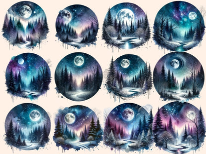 Magical Night Forests Clipart Cute forest art - Wonders Artist